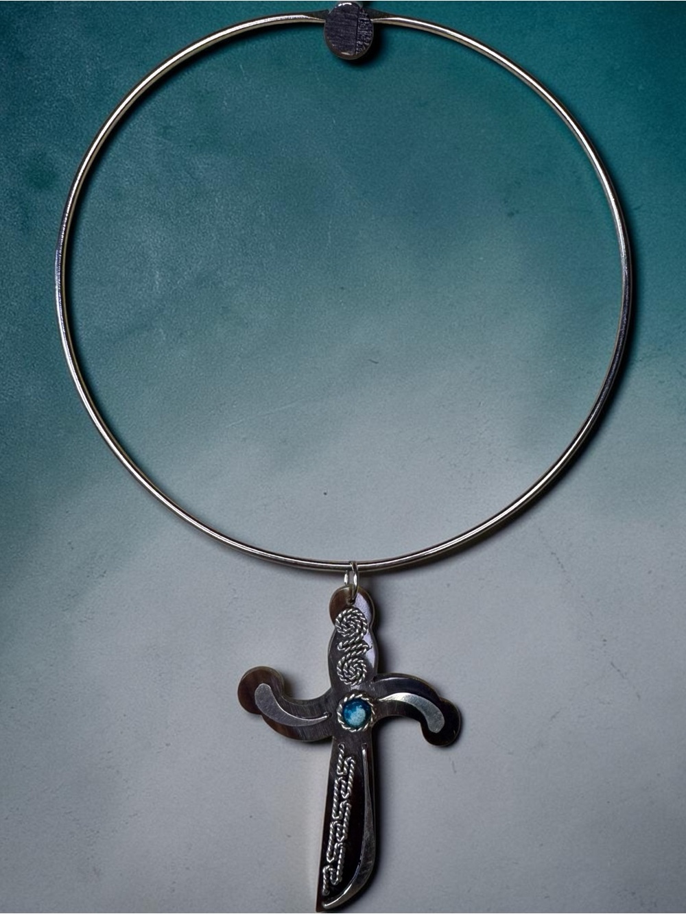 Silver and Turquoise Cross Pendant Necklace